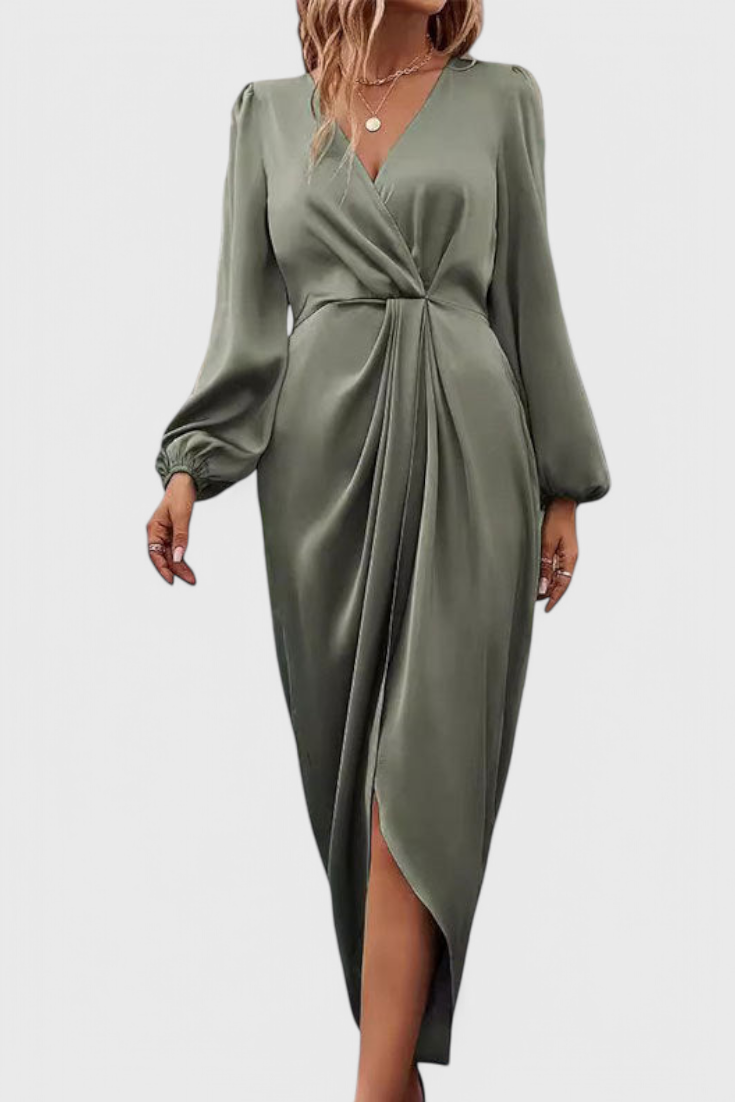 Giada Robe Longue à Manches Bouffantes et Fente Latérale