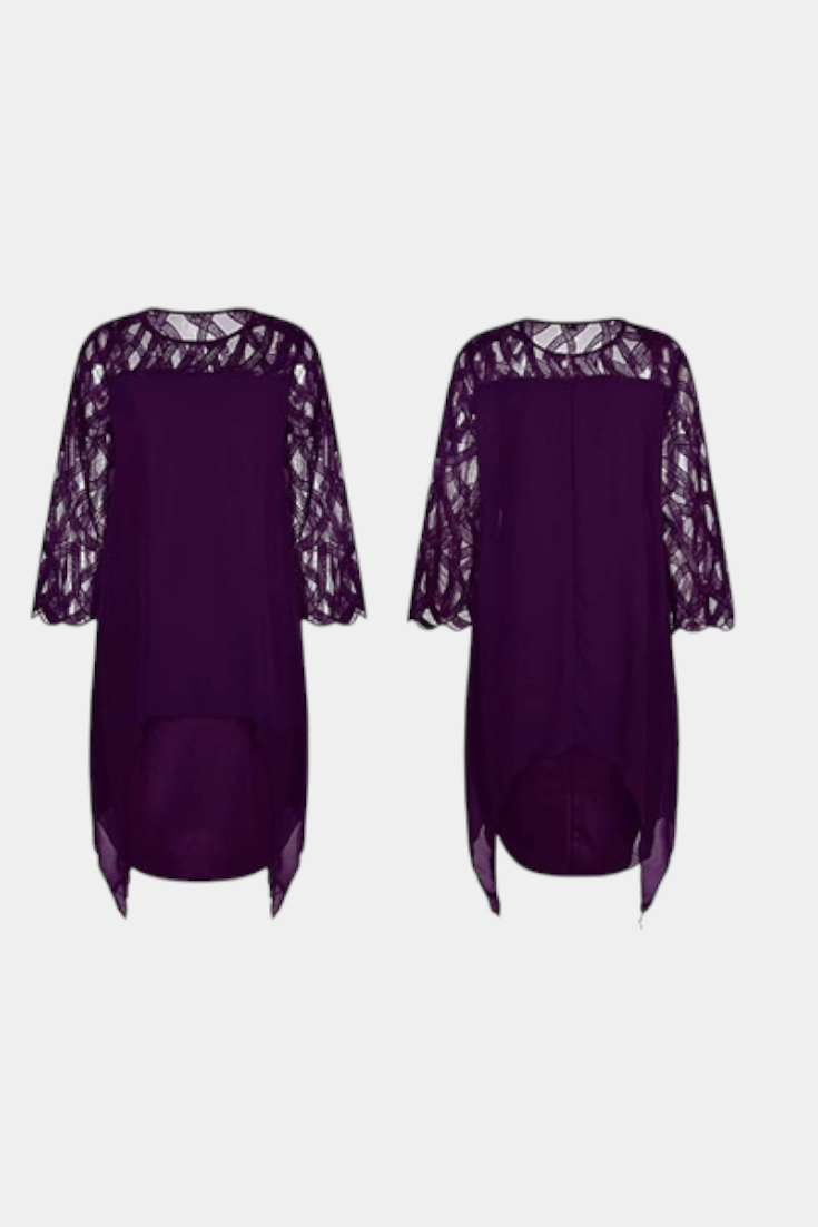 Yana Robe Midi à Décolleté Rond et Manches en Dentelle