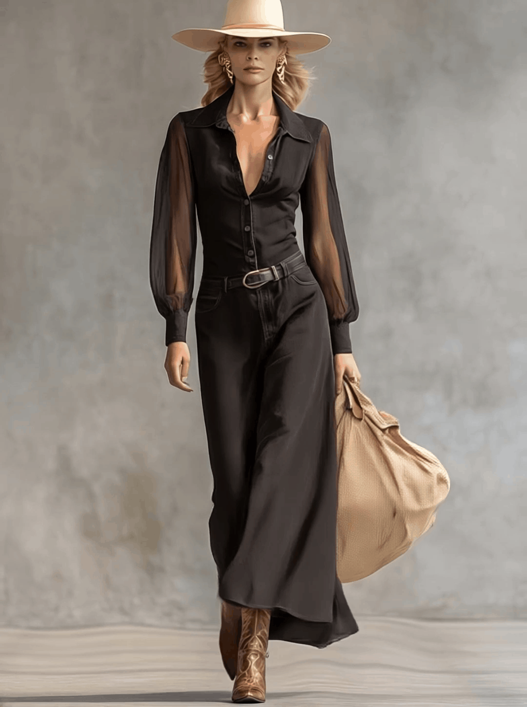 Placidia Robe Longue en Denim Noir à Boutons
