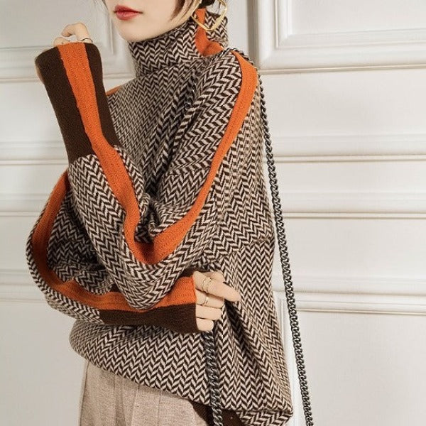 Maison La Veine™ | Pull à col roulé à rayures contrastantes