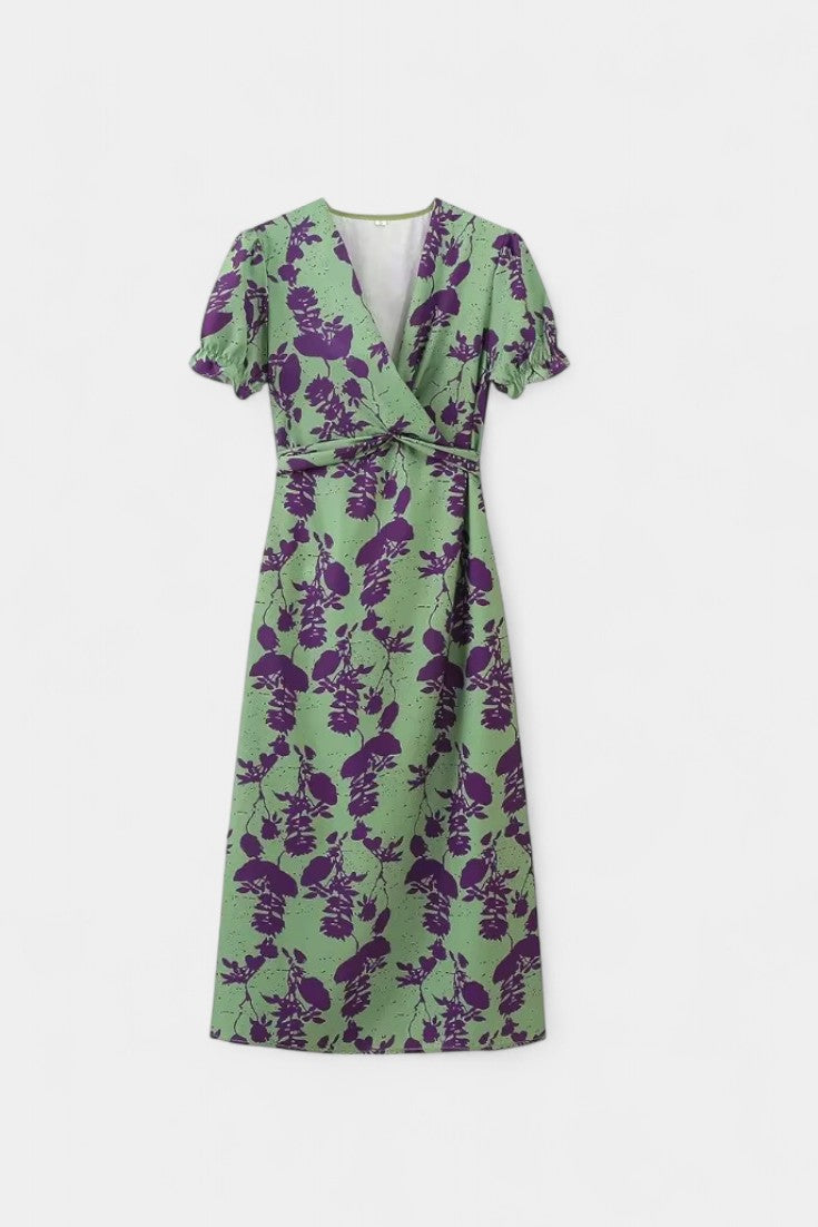 Elara Robe Fluide à Taille Nouée et Imprimé Floral