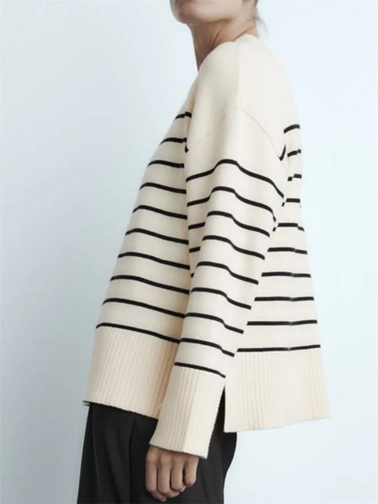 Maison La Veine™ | Pull Oversize Rayé Élégant