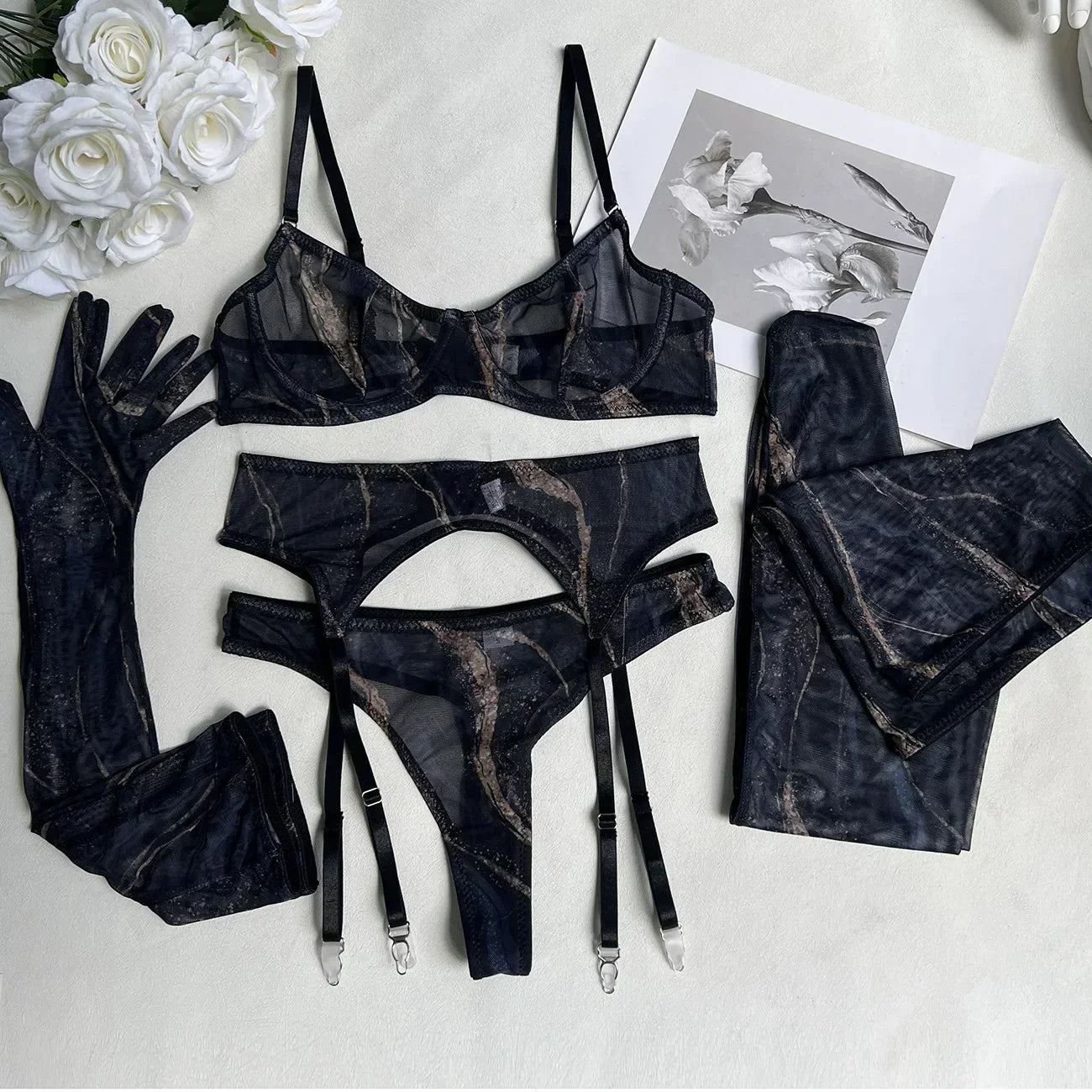Maison La Veine™ | Ensemble de lingerie tie-dye complet en 5 pièces
