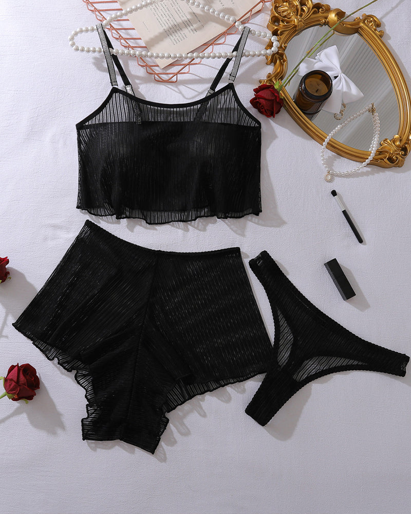Maison La Veine™ | Débardeur en maille transparent & Ensemble de pyjama court