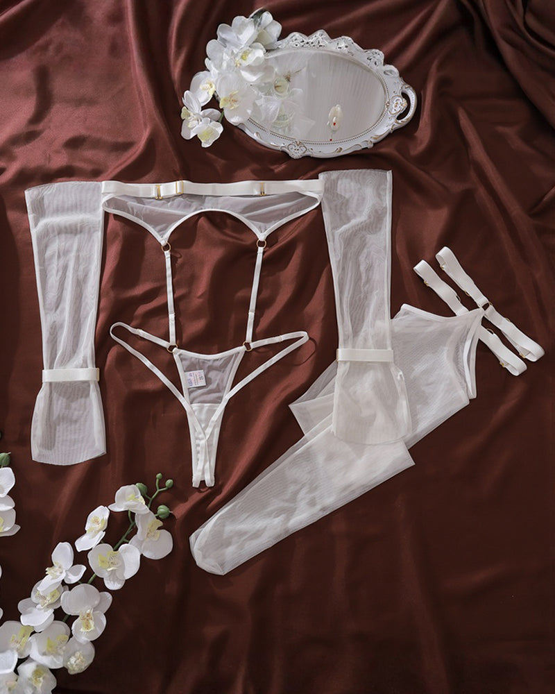 Maison La Veine™ | Ensemble de lingerie transparent avec body, gants & bas