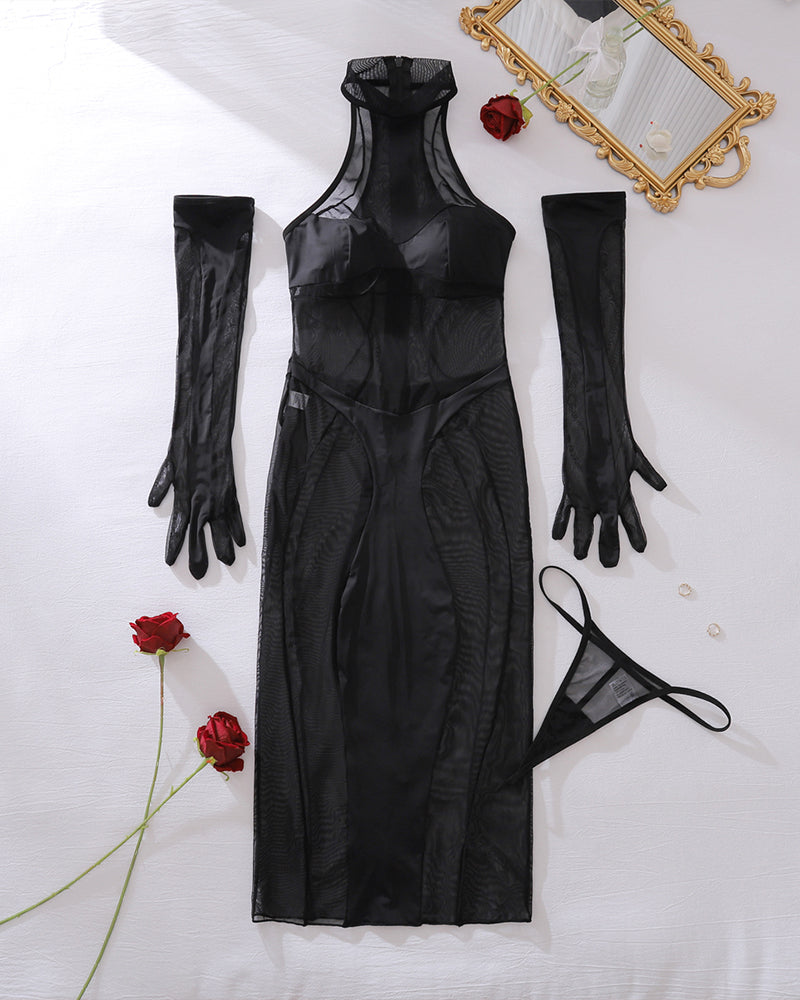 Maison La Veine™ | Robe en Mesh Sensuelle avec Gants de Soirée