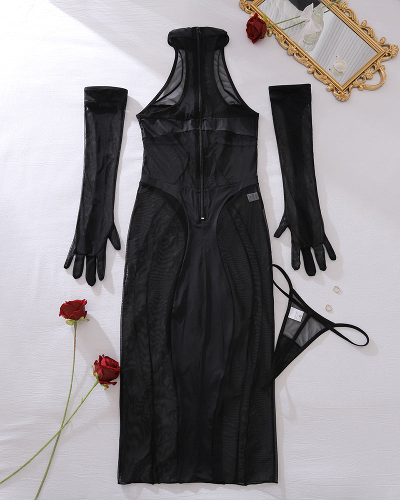 Maison La Veine™ | Robe en Mesh Sensuelle avec Gants de Soirée