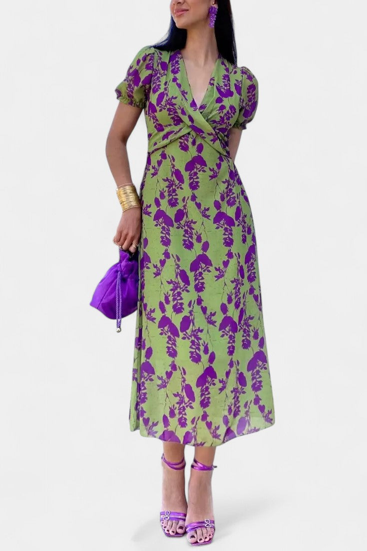 Elara Robe Fluide à Taille Nouée et Imprimé Floral
