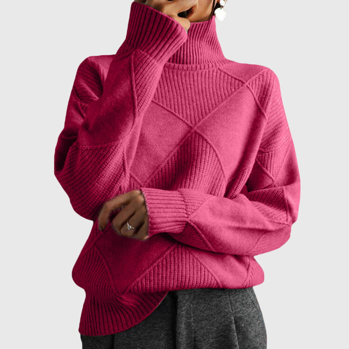 Maison La Veine™ | Pull Doux à Motif Géométrique et Col Roulé