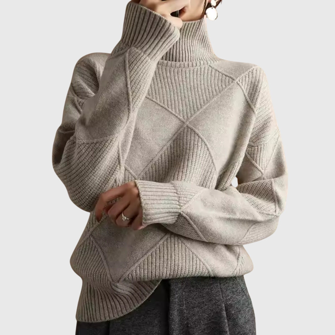 Maison La Veine™ | Pull Doux à Motif Géométrique et Col Roulé