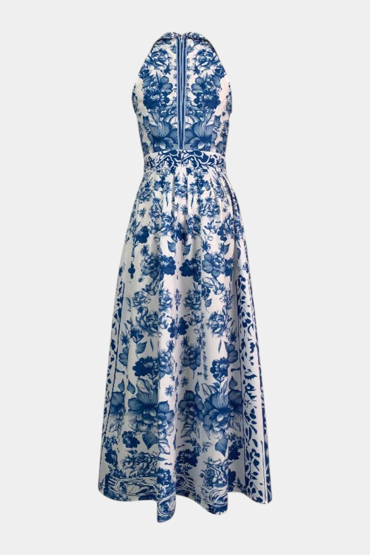 Shante Robe A-Line Sans Manches à Imprimé Porcelaine et Col Revers