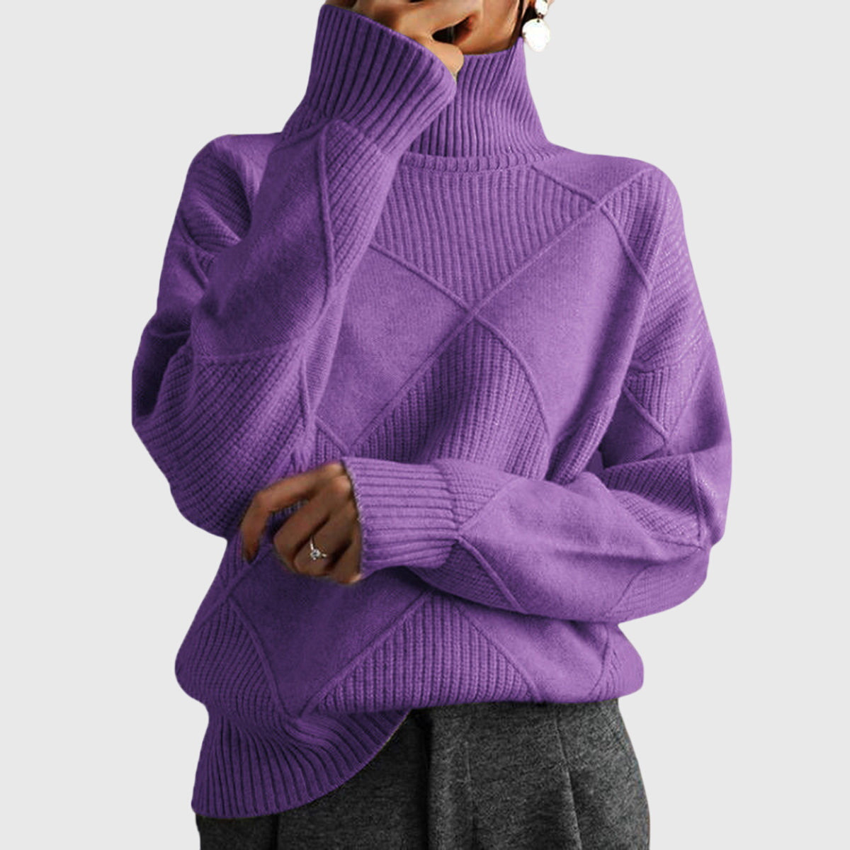 Maison La Veine™ | Pull Doux à Motif Géométrique et Col Roulé