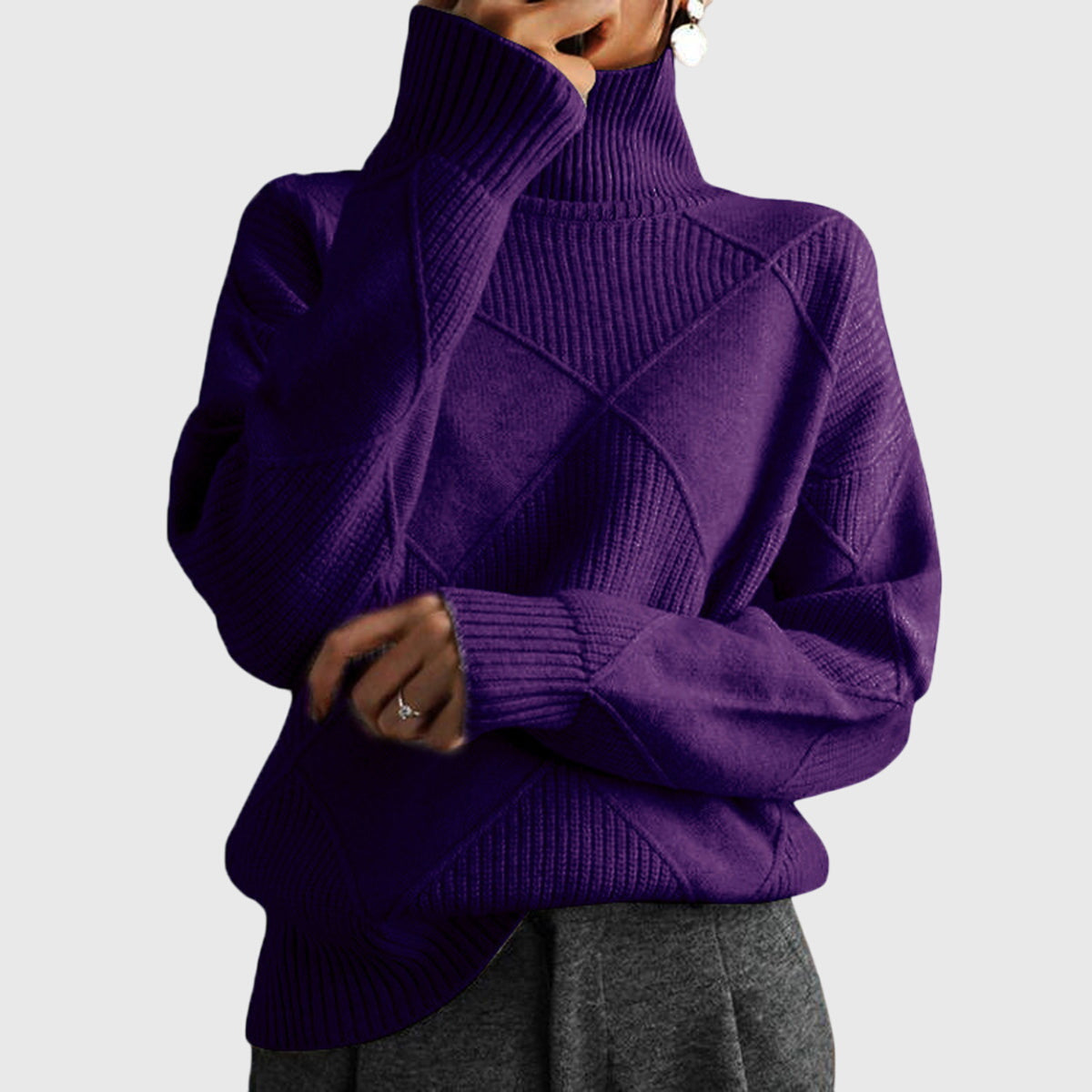 Maison La Veine™ | Pull Doux à Motif Géométrique et Col Roulé