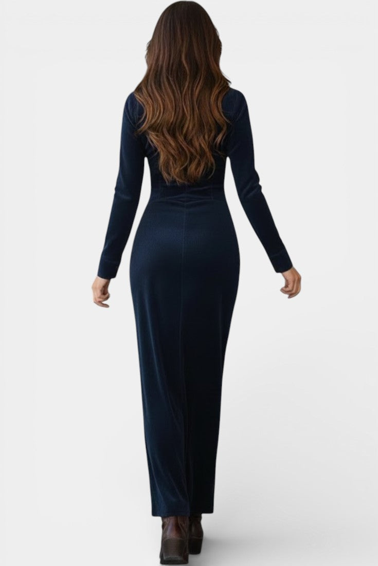 Romy Robe Longue en Suédé à Boutons et Décolleté Plongeant