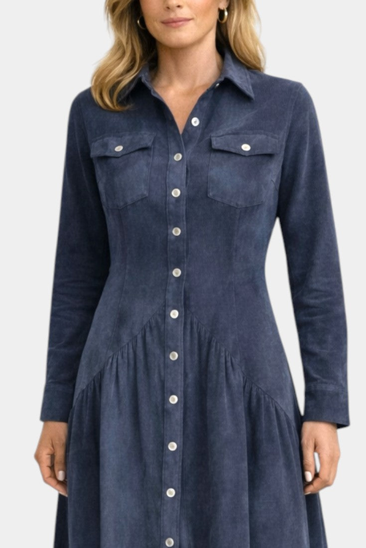 Kélia Robe Midi Rétro à Ourlet Asymétrique & Poches à Rabat