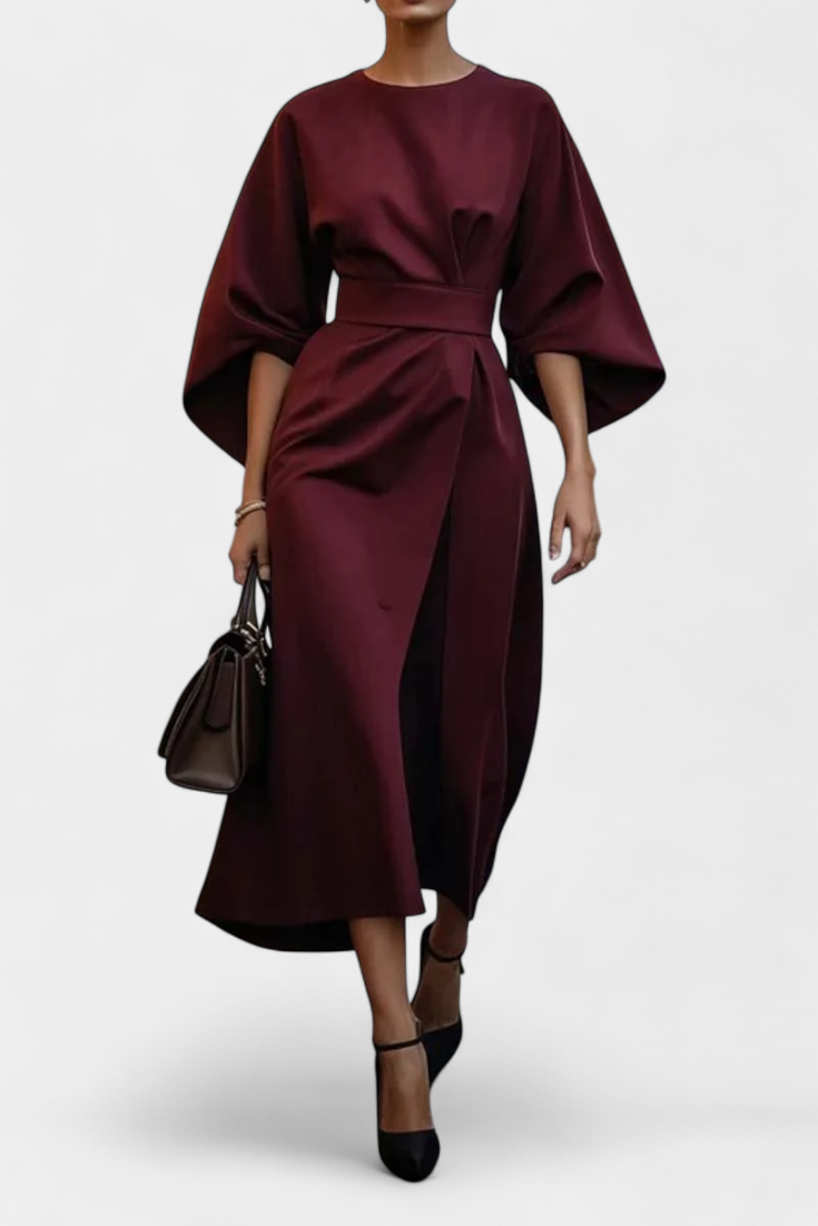 Micaela Robe Midi à Manches Lantern et Taille Définie