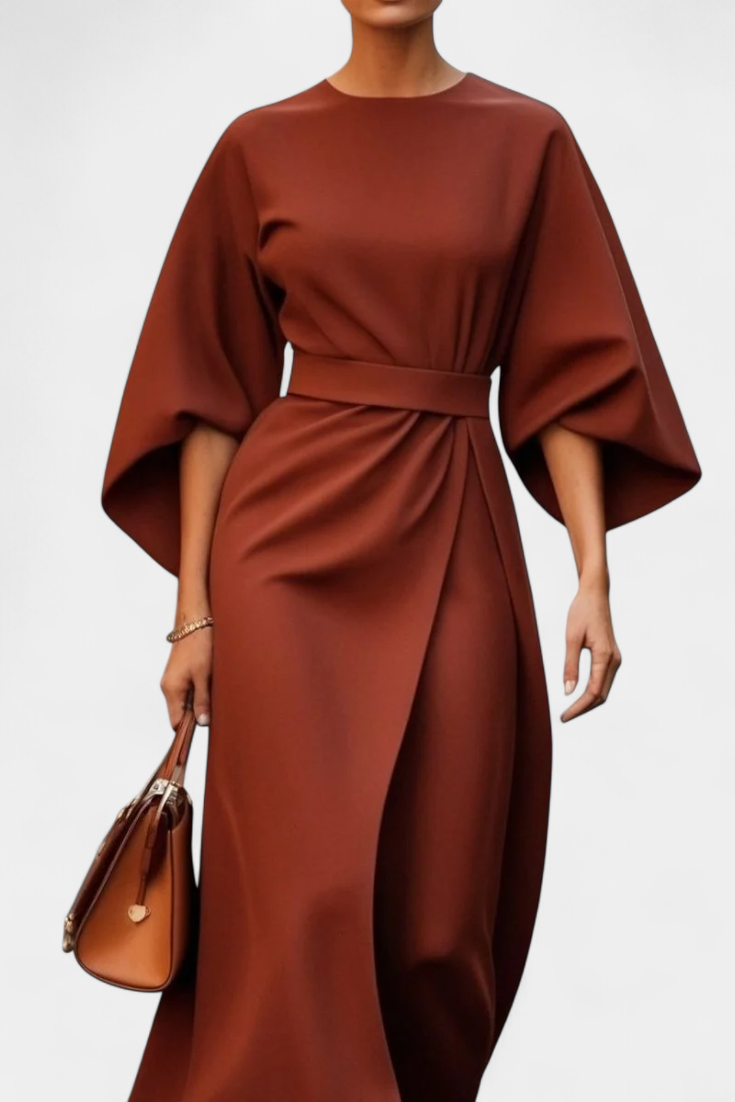Micaela Robe Midi à Manches Lantern et Taille Définie