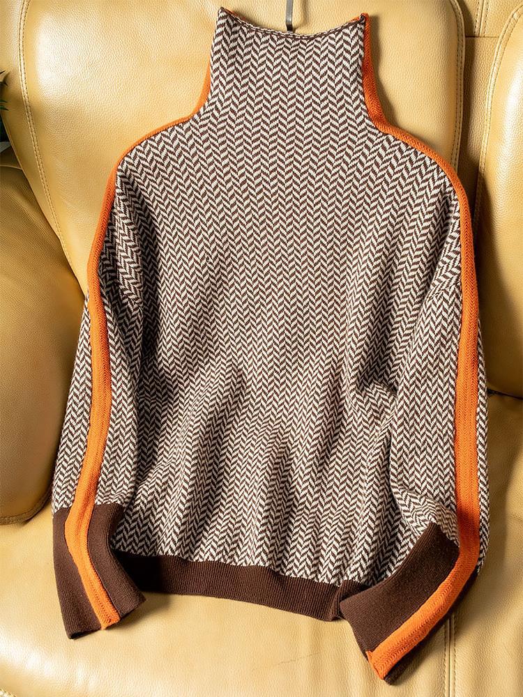 Maison La Veine™ | Pull à col roulé à rayures contrastantes