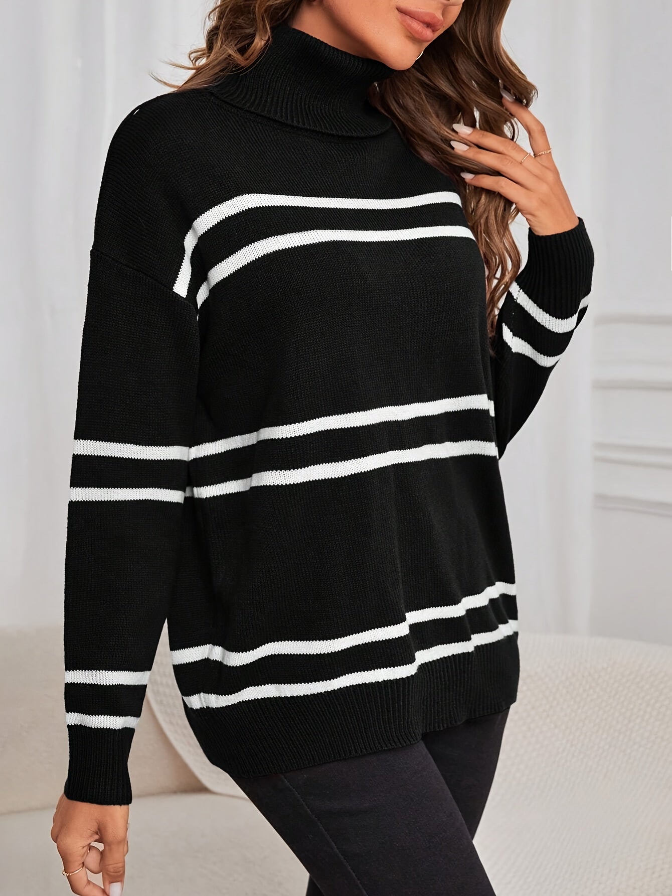 Maison La Veine™ | Pull Thea Rayé Col Montant