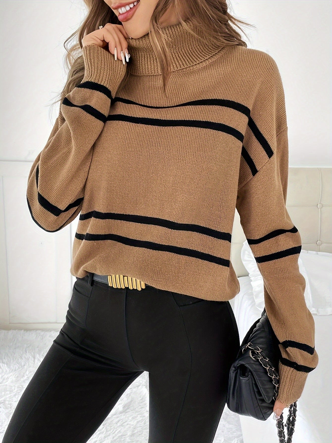 Maison La Veine™ | Pull Thea Rayé Col Montant