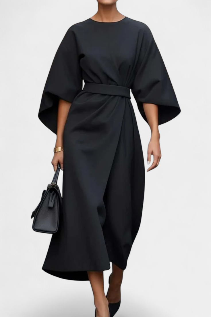 Micaela Robe Midi à Manches Lantern et Taille Définie