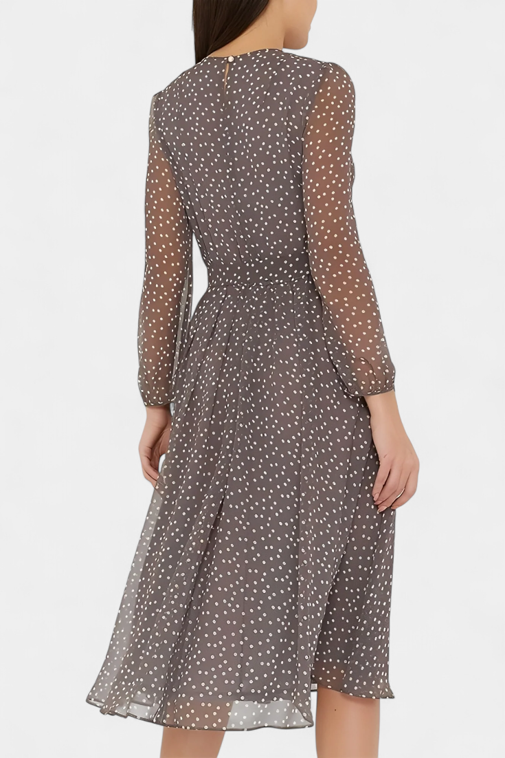 Cymene Robe Midi à Pois et Manches Bouffantes