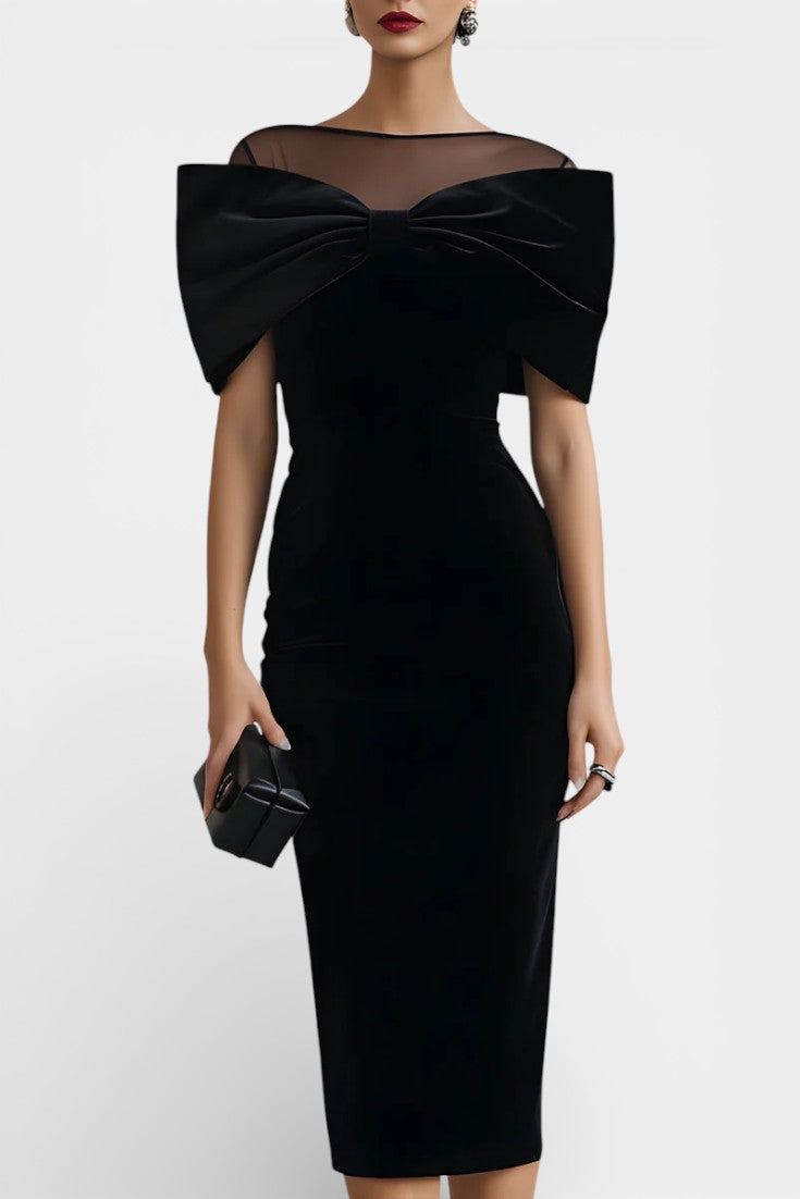 Nia Robe Midi en Velours avec Nœud Sculptural