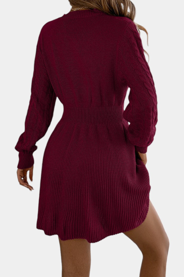 Césarine Robe Pull Mini en Maille Torsadée à Col Rond