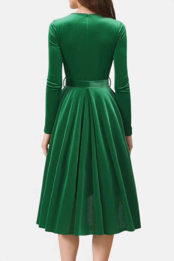 Almena Robe Midi en Velours à Col V Festive et Élégante