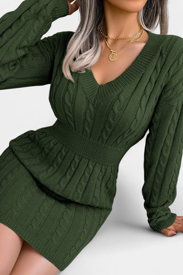 Cléora Robe Pull Mini Près du Corps à Manches Longues en Maille Torsadée