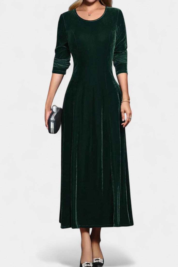 Tiphaine Robe Maxi en Velours à Manches Longues et Col Rond