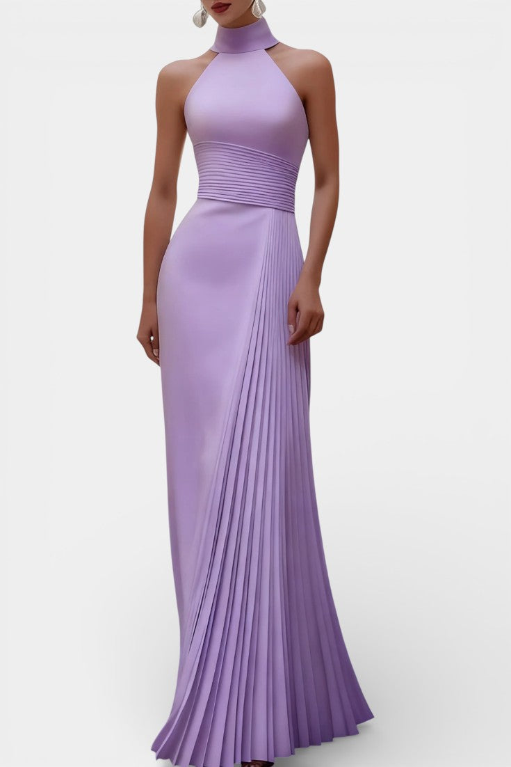 Whitney Robe de Soirée Satinée Plissée à Col Halter