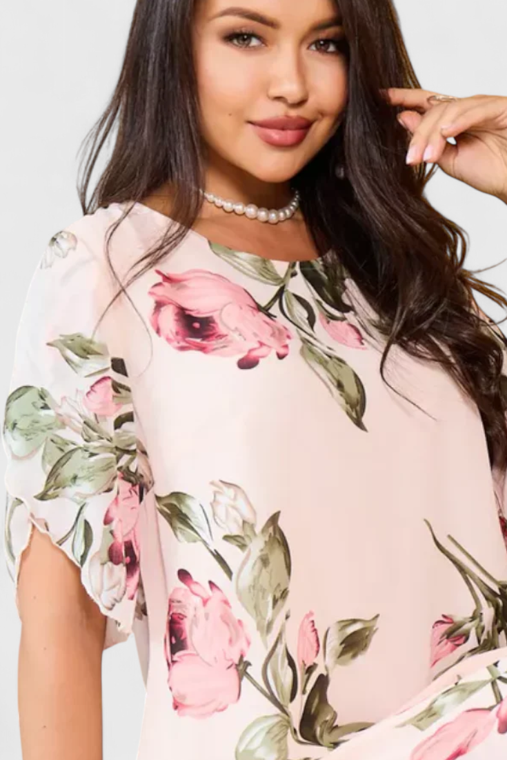 Tameka Robe en Gaze à Imprimé de Pétales et Décolleté Croisé