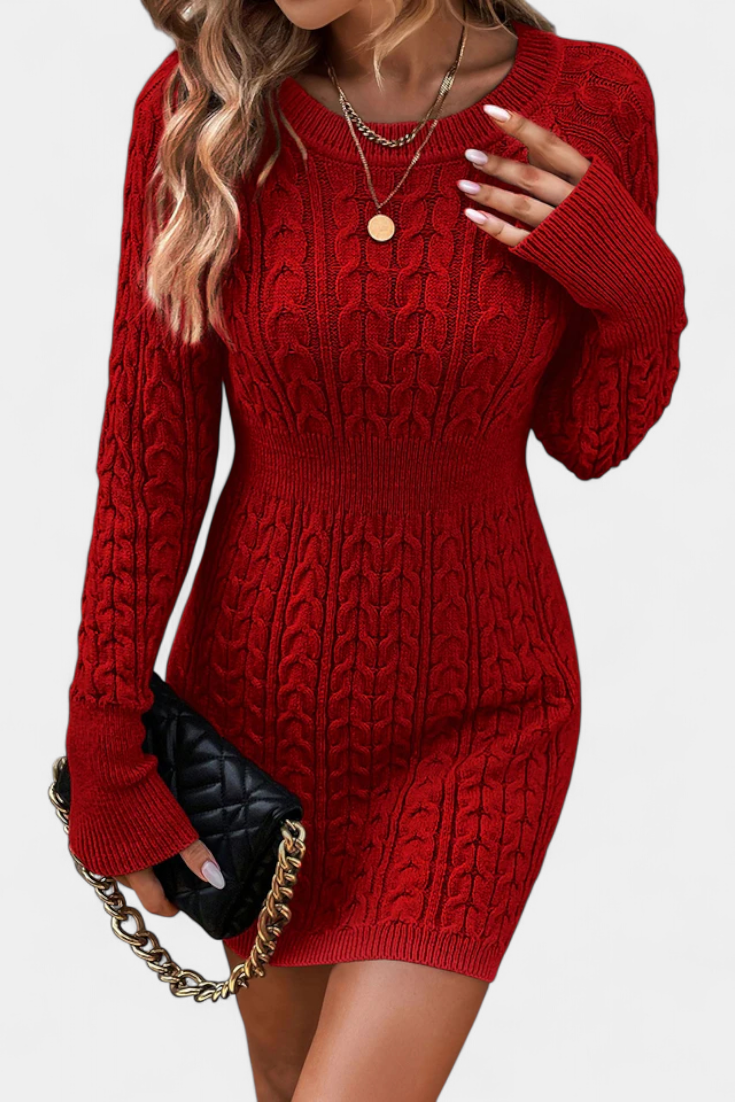 Valérie Robe Pull Ajustée à Maille Torsadée et Col Rond