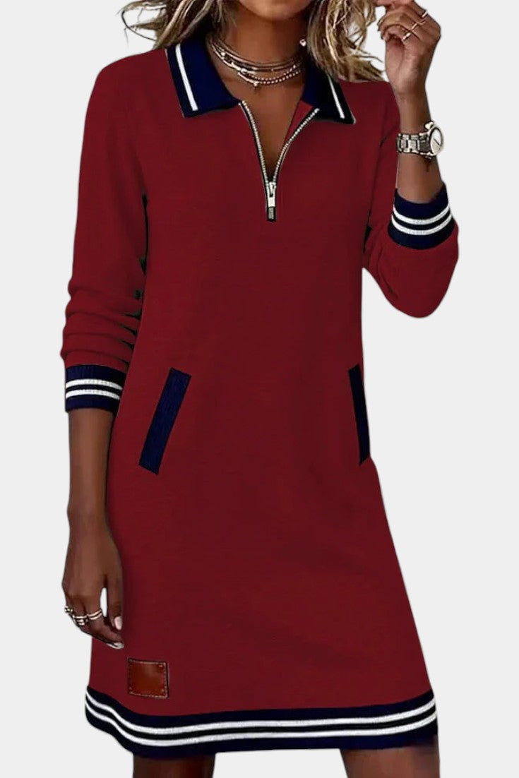 Zharina Robe Décontractée à Col Froncé et Zip Discret