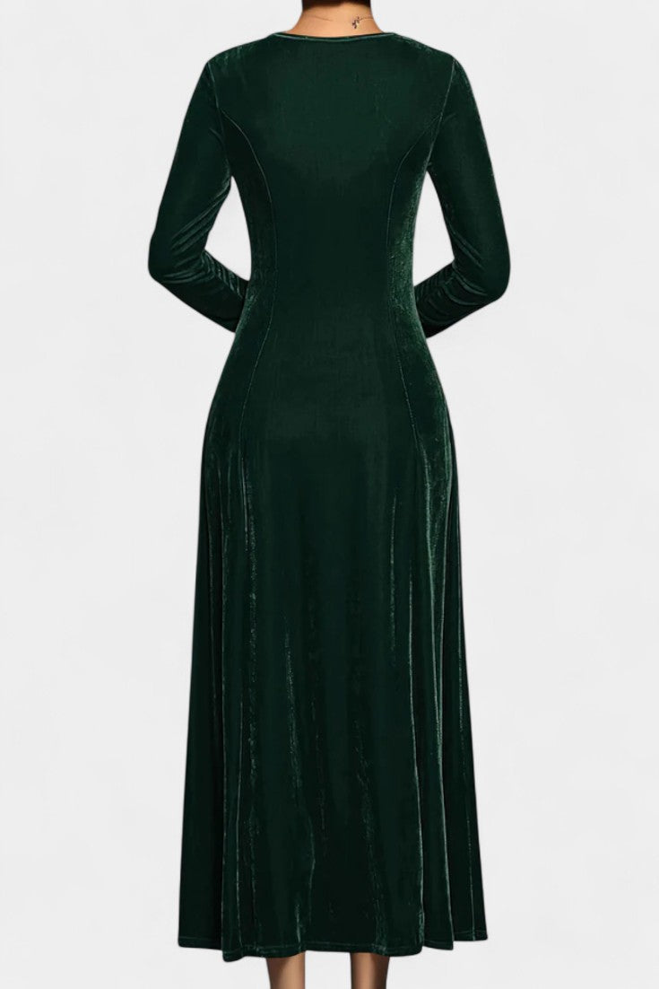 Tiphaine Robe Maxi en Velours à Manches Longues et Col Rond
