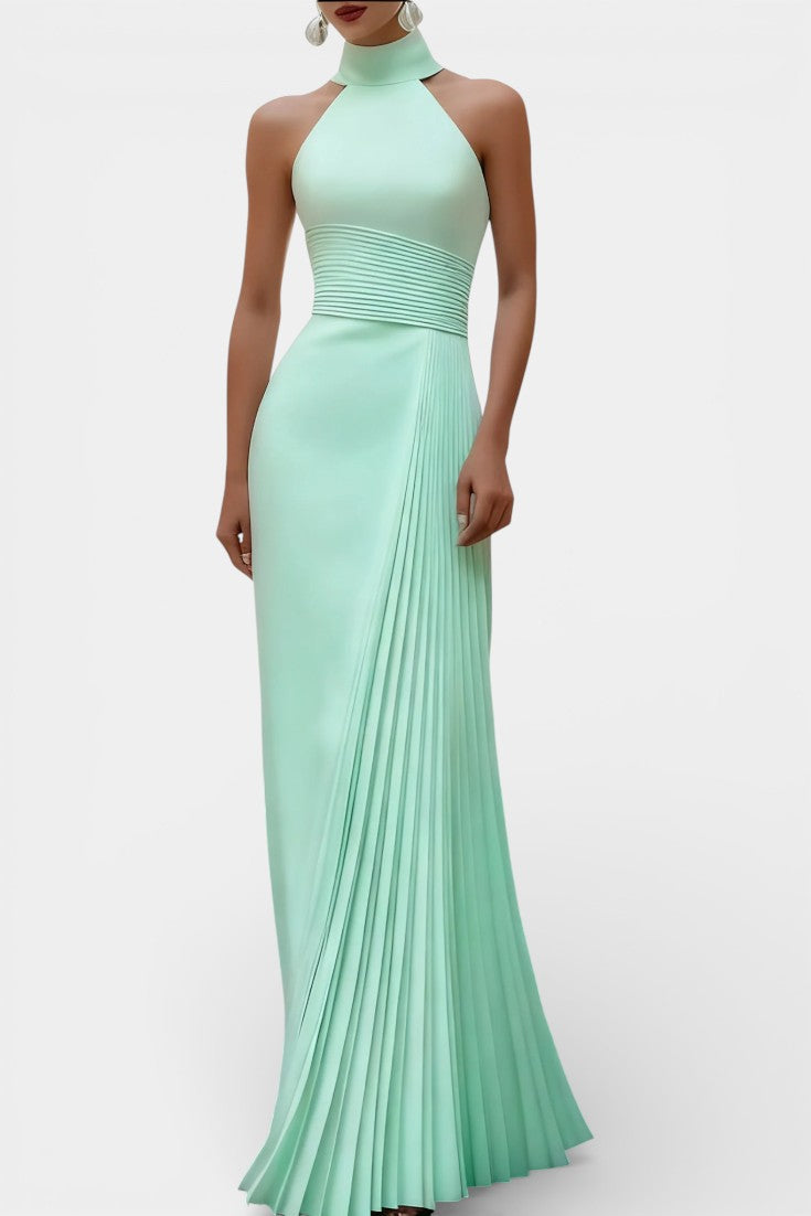 Whitney Robe de Soirée Satinée Plissée à Col Halter