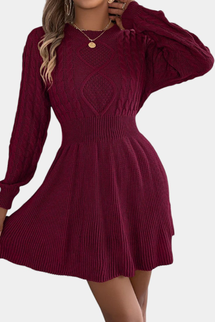 Césarine Robe Pull Mini en Maille Torsadée à Col Rond