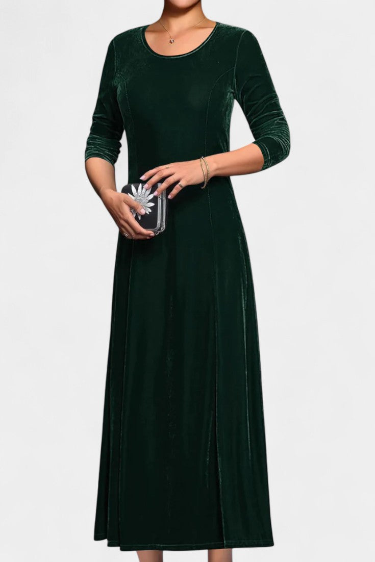 Tiphaine Robe Maxi en Velours à Manches Longues et Col Rond