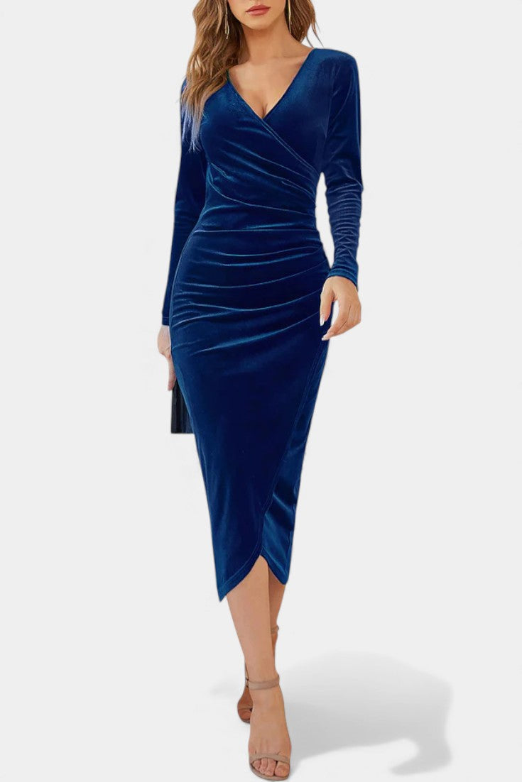 Kenza Robe Midi Cocktail en Velours Froncé