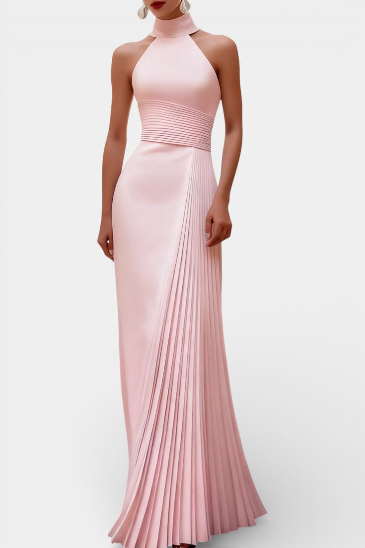 Whitney Robe de Soirée Satinée Plissée à Col Halter