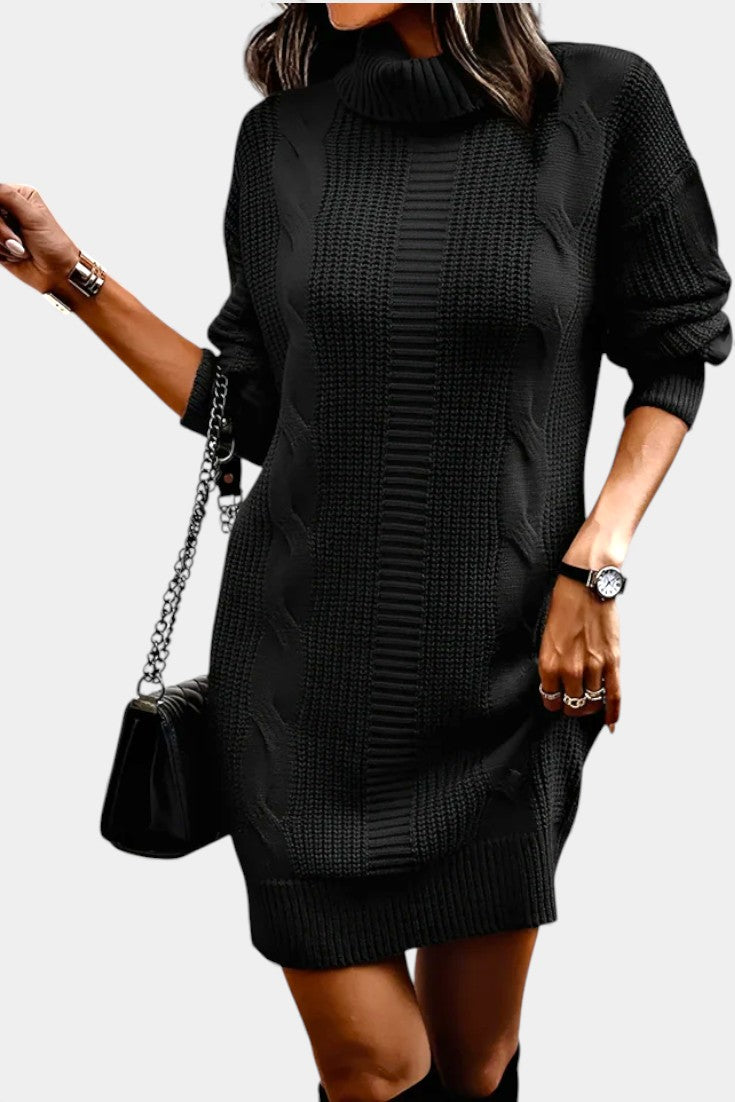 Taciana Robe Pull en Maille Unie à Col Roulé et Manches Longues