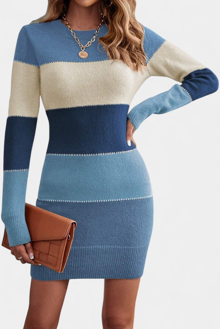 Maud Robe Pull Courte à Rayures Couleur block