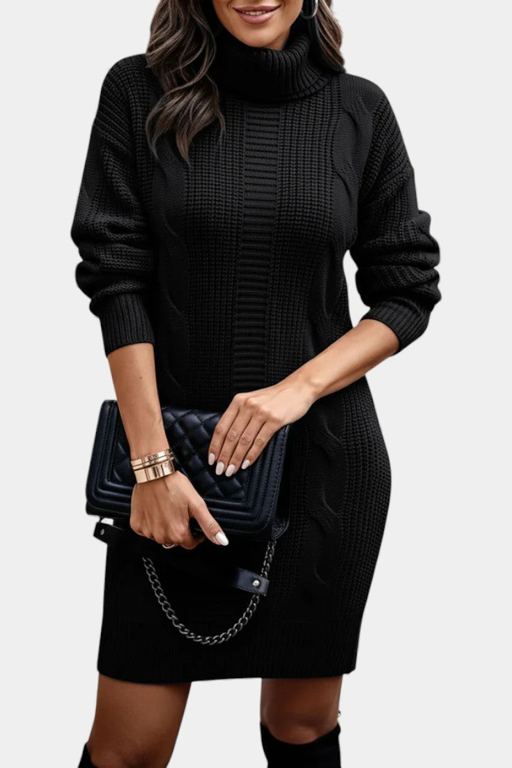 Taciana Robe Pull en Maille Unie à Col Roulé et Manches Longues