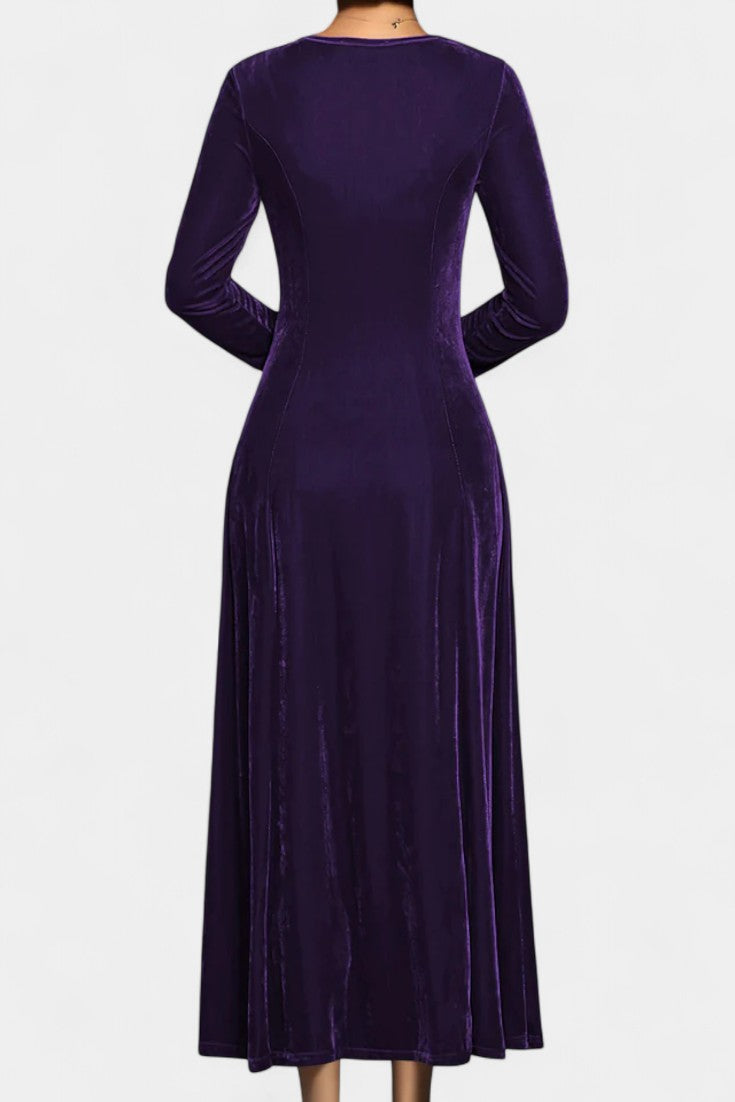 Tiphaine Robe Maxi en Velours à Manches Longues et Col Rond