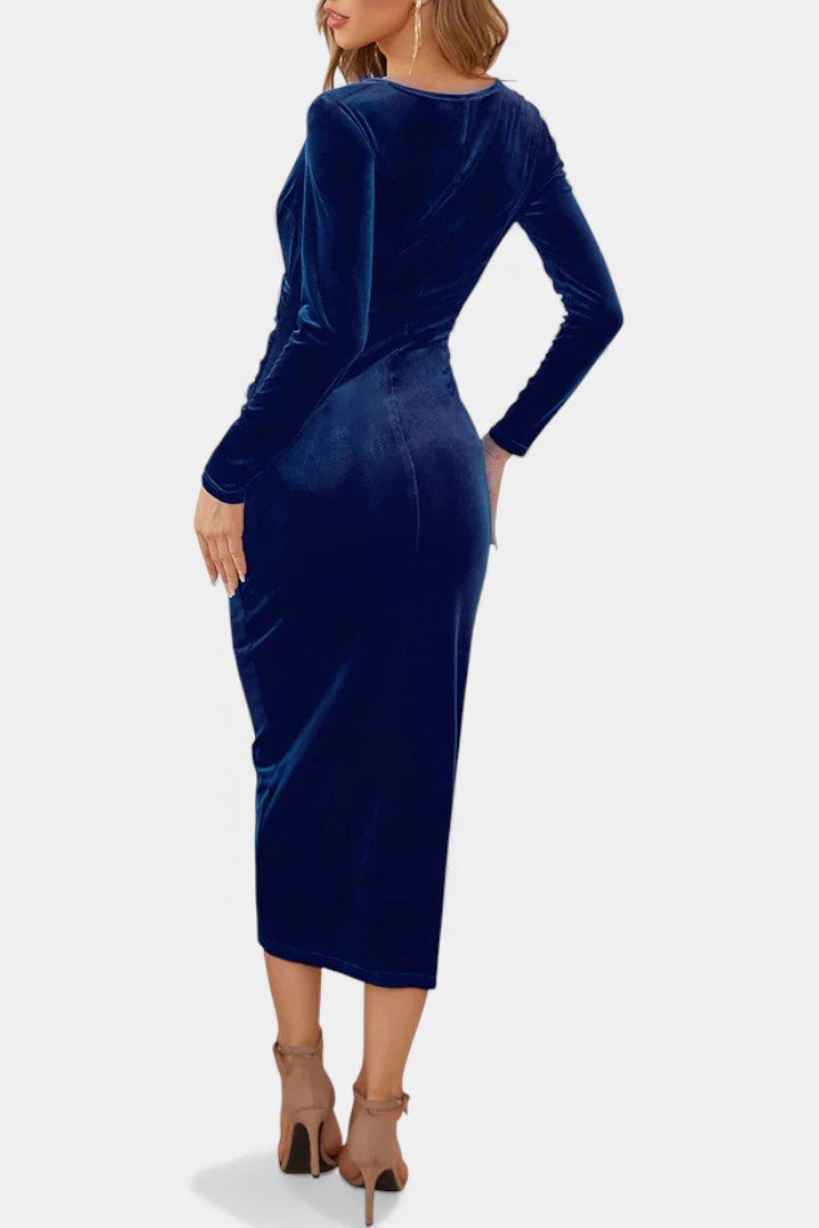 Kenza Robe Midi Cocktail en Velours Froncé