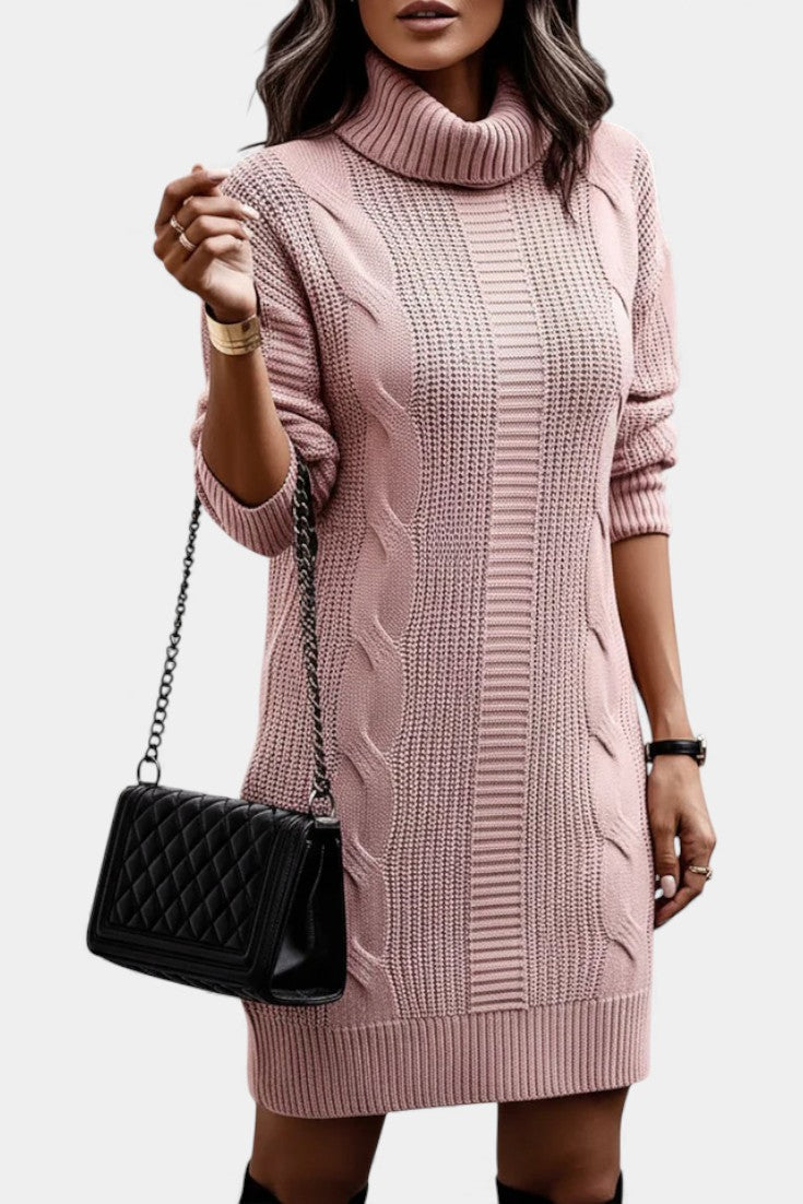 Taciana Robe Pull en Maille Unie à Col Roulé et Manches Longues