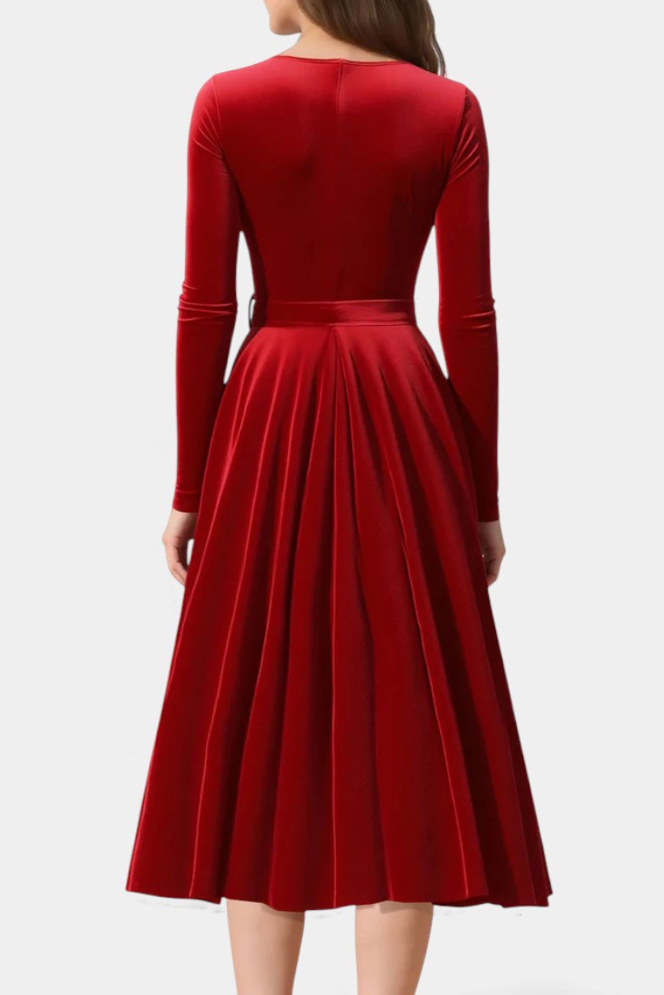 Almena Robe Midi en Velours à Col V Festive et Élégante