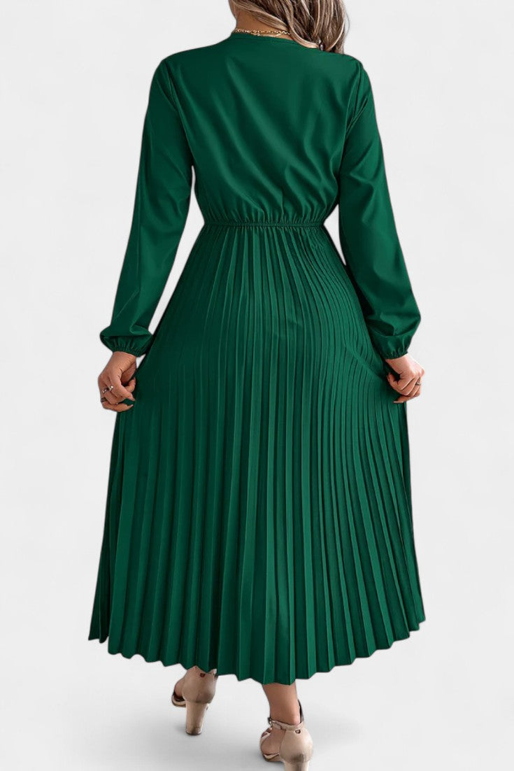 Séverine Robe Plissée en Dentelle à Manches Longues Bouffantes et Encolure en V
