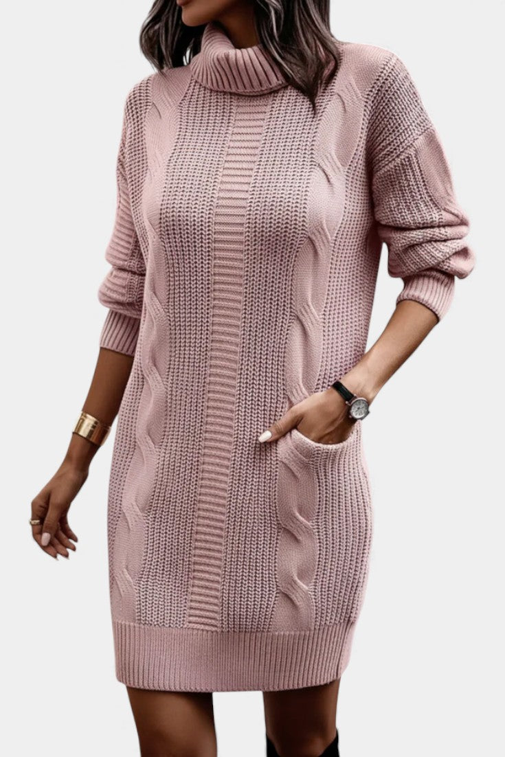 Taciana Robe Pull en Maille Unie à Col Roulé et Manches Longues